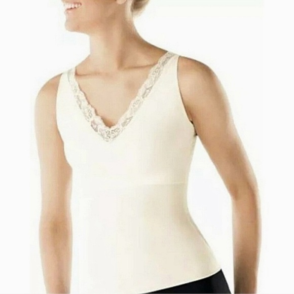 Spanx Hide & Sleek V-Neck Soft Lace Cami Tank Cream Ivory w/ Slimming Support M - Picture 1 of 4